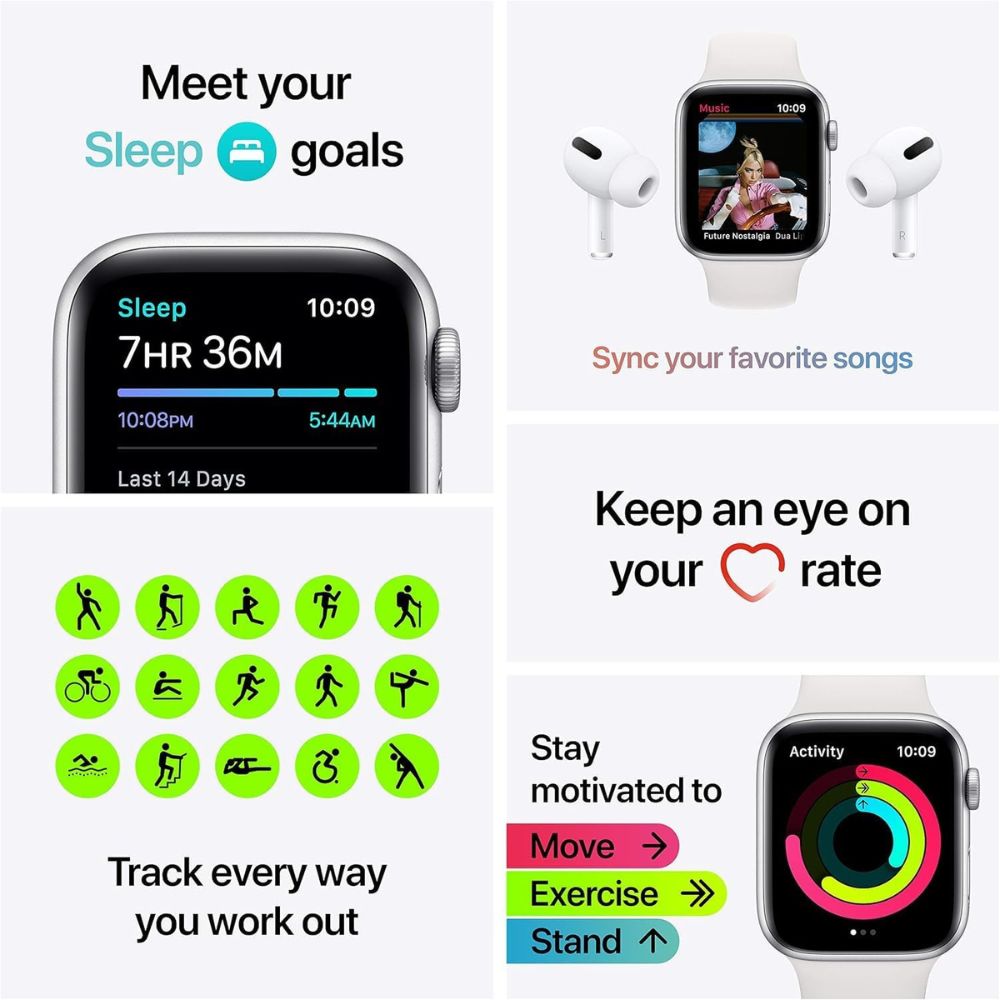 Apple Watch SE 40mm - Silver Aluminum Case with Sports Band - Pristine Refurbished Apple