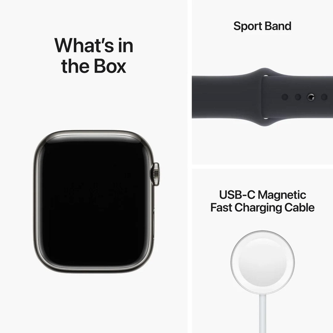Apple Watch Series 8 45mm Stainless Steel Case w/ Midnight Sport Band GPS - Graphite - Pristine Refurbished - AU Version Apple